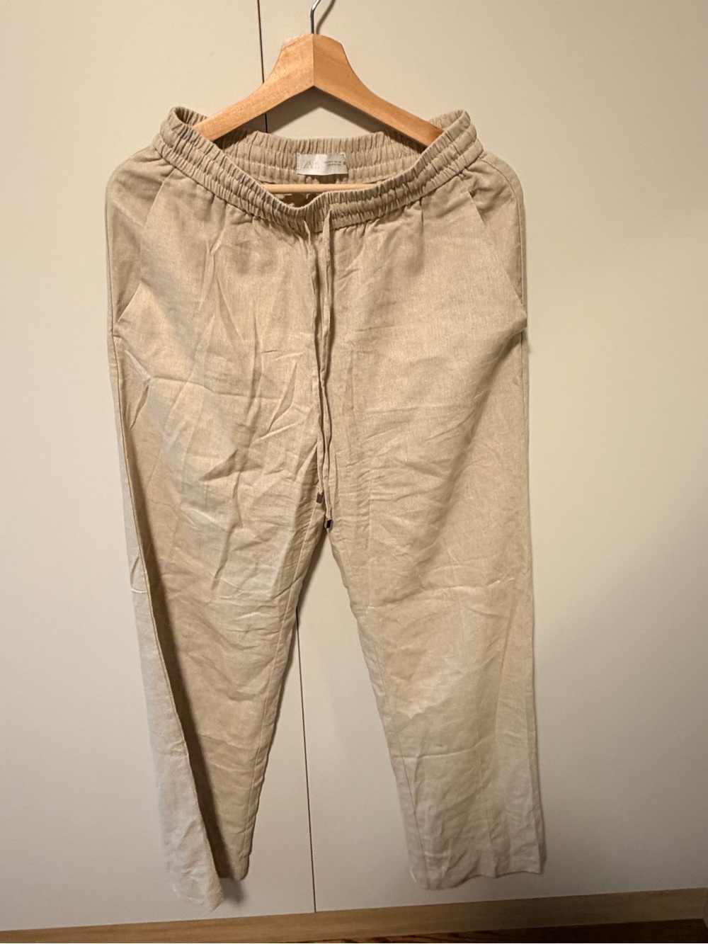 Zara Men's Light Beige Drawstring Joggers